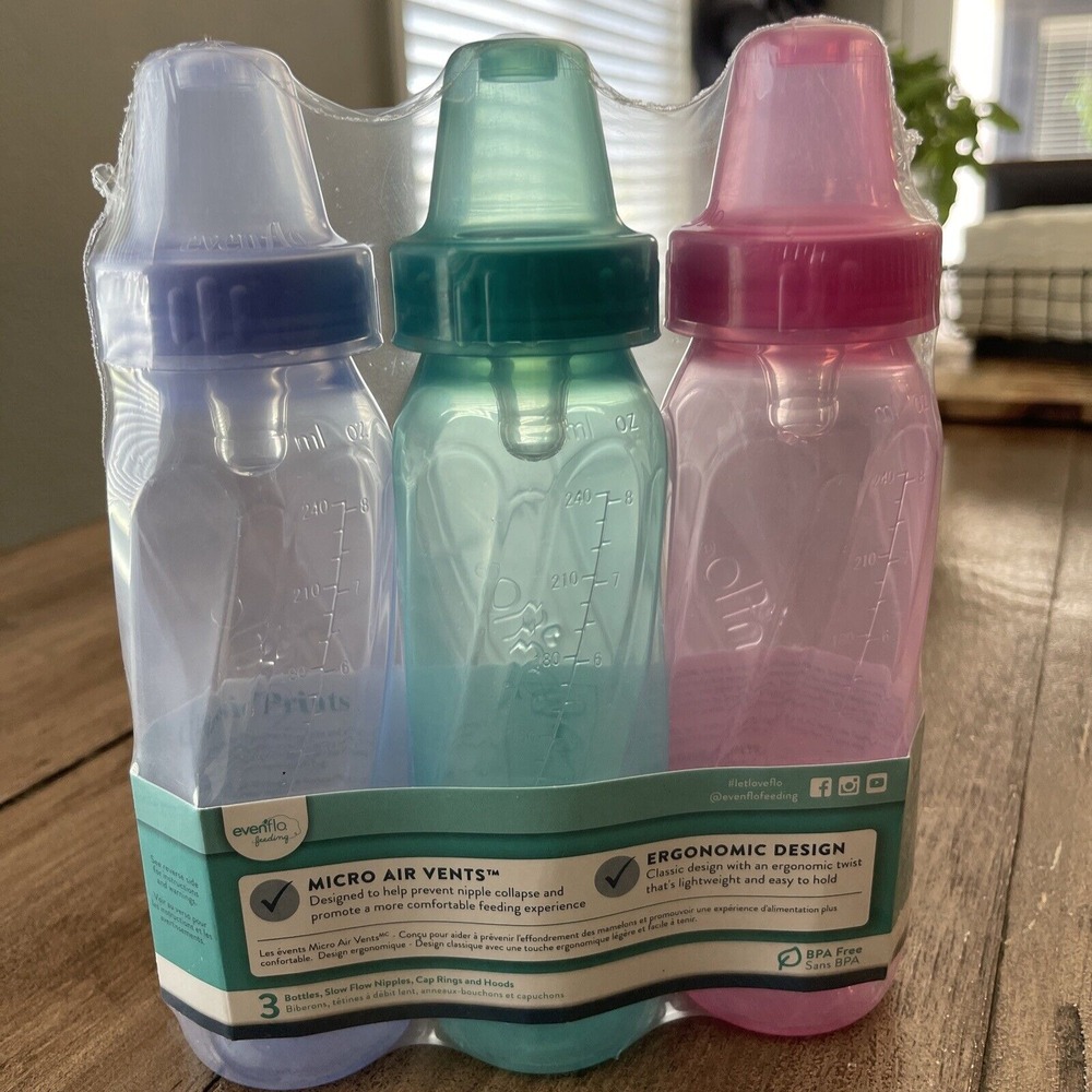Evenflo Classic Baby Bottle‎ 8 oz. 3 Count Assorted Colors - Picture 3 of 3
